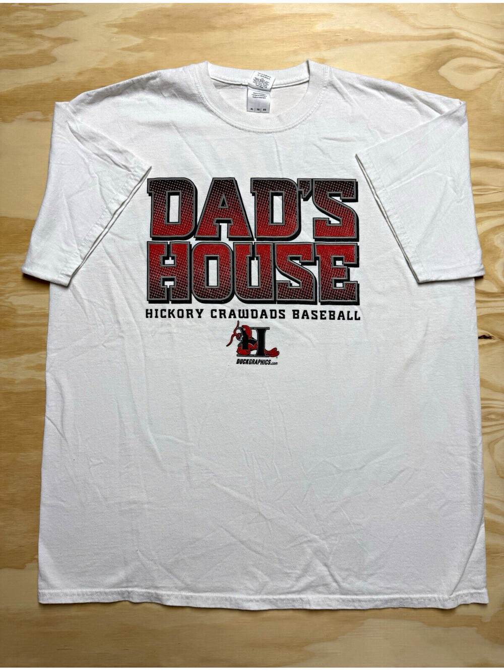 Gildan Ultra Cotton Men’s XL White Crew Neck Double-Sided Hickory Crawdads Tee